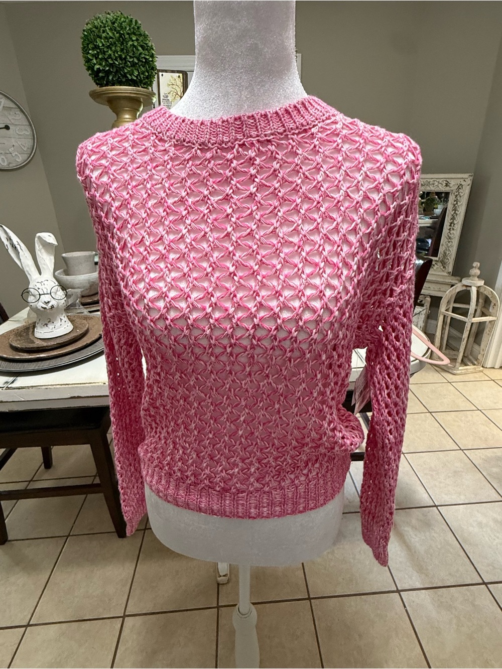 Jessica Simpson Pink Open-Weave Knit Pullover